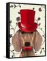 Dachshund with Red Top Hat-Fab Funky-Framed Stretched Canvas