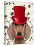 Dachshund with Red Top Hat-Fab Funky-Stretched Canvas