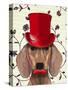 Dachshund with Red Top Hat-Fab Funky-Stretched Canvas