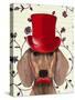 Dachshund with Red Top Hat-Fab Funky-Stretched Canvas