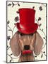 Dachshund with Red Top Hat-Fab Funky-Mounted Art Print