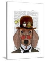 Dachshund with Steampunk Bowler Hat-Fab Funky-Stretched Canvas