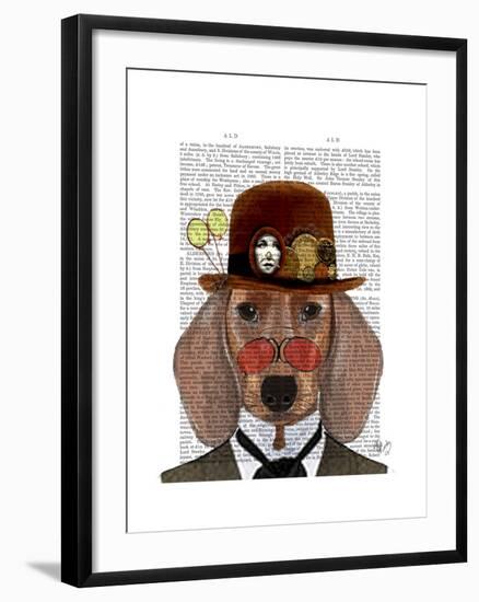 Dachshund with Steampunk Bowler Hat-Fab Funky-Framed Art Print