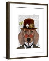 Dachshund with Steampunk Bowler Hat-Fab Funky-Framed Art Print