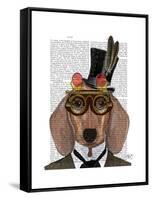 Dachshund with Top Hat and Goggles-Fab Funky-Framed Stretched Canvas