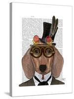 Dachshund with Top Hat and Goggles-Fab Funky-Stretched Canvas