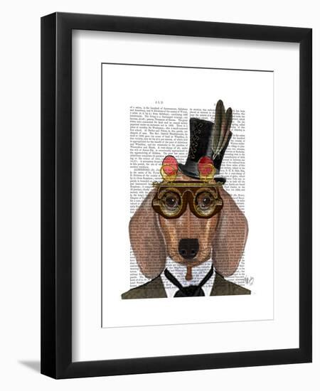 Dachshund with Top Hat and Goggles-Fab Funky-Framed Art Print