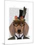 Dachshund with Top Hat and Goggles-Fab Funky-Mounted Art Print