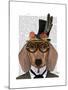 Dachshund with Top Hat and Goggles-Fab Funky-Mounted Art Print