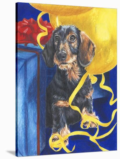 Dachsund with Yellow Ribbons and Balloons-Barbara Keith-Stretched Canvas