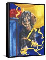 Dachsund with Yellow Ribbons and Balloons-Barbara Keith-Framed Stretched Canvas