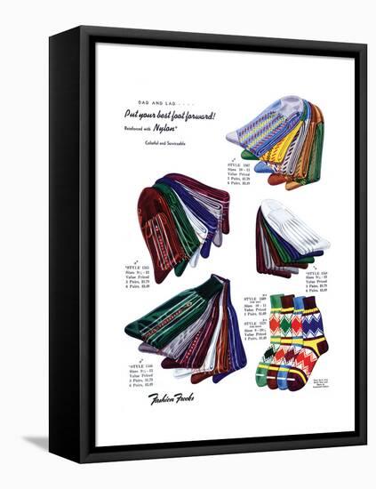 Dad and Lad. Put Your Best Foot Forward! Nylon Socks-Fashion Frocks-Framed Stretched Canvas