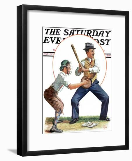 "Dad at Bat," Saturday Evening Post Cover, June 1, 1929-Alan Foster-Framed Giclee Print