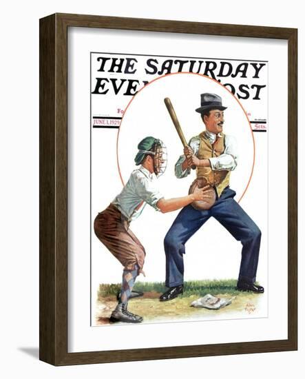"Dad at Bat," Saturday Evening Post Cover, June 1, 1929-Alan Foster-Framed Premium Giclee Print