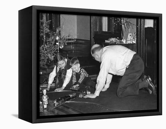 Dad Plays with the Kids on Christmas Morning, Ca. 1950-null-Framed Stretched Canvas