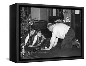 Dad Plays with the Kids on Christmas Morning, Ca. 1950-null-Framed Stretched Canvas