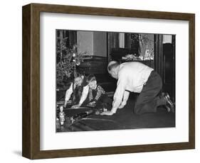 Dad Plays with the Kids on Christmas Morning, Ca. 1950-null-Framed Photographic Print
