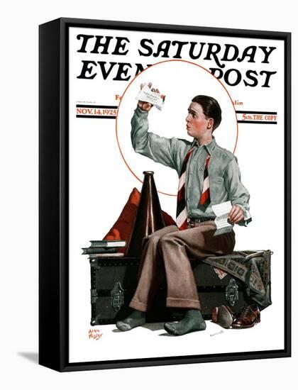 "Dad, Where's the Cash?," Saturday Evening Post Cover, November 14, 1925-Alan Foster-Framed Stretched Canvas
