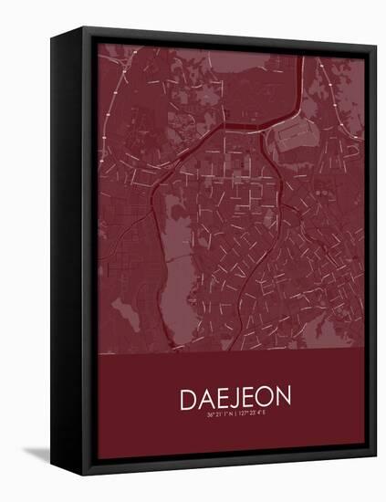 Daejeon, Korea, Republic of Red Map-null-Framed Stretched Canvas