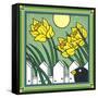 Daffodils 2 with Kernal the Crow-Denny Driver-Framed Stretched Canvas