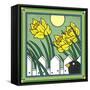 Daffodils 2 with Kernal the Crow-Denny Driver-Framed Stretched Canvas