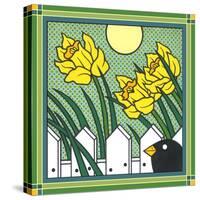Daffodils 2 with Kernal the Crow-Denny Driver-Stretched Canvas