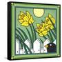 Daffodils 2 with Kernal the Crow-Denny Driver-Framed Stretched Canvas