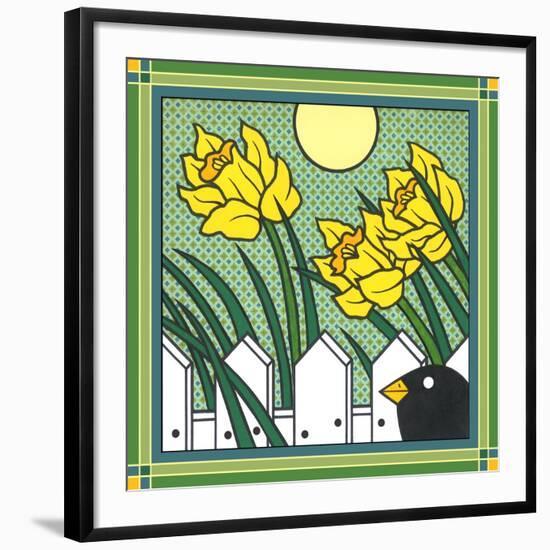 Daffodils 2 with Kernal the Crow-Denny Driver-Framed Giclee Print