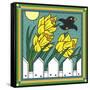 Daffodils 3 with Kernal the Crow-Denny Driver-Framed Stretched Canvas