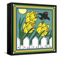 Daffodils 3 with Kernal the Crow-Denny Driver-Framed Stretched Canvas