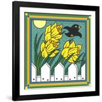 Daffodils 3 with Kernal the Crow-Denny Driver-Framed Giclee Print