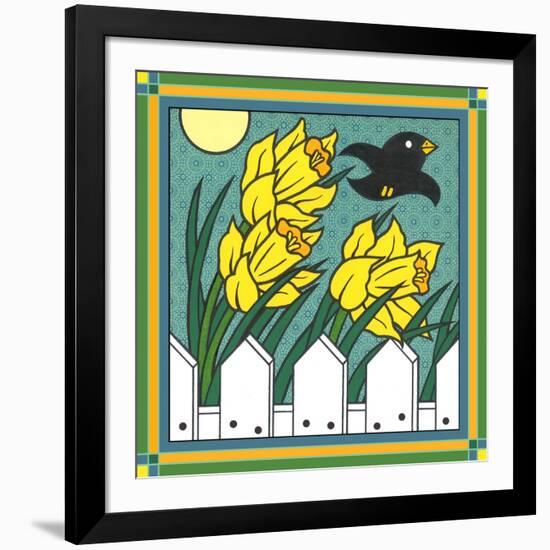 Daffodils 3 with Kernal the Crow-Denny Driver-Framed Giclee Print