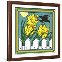 Daffodils 3 with Kernal the Crow-Denny Driver-Framed Giclee Print