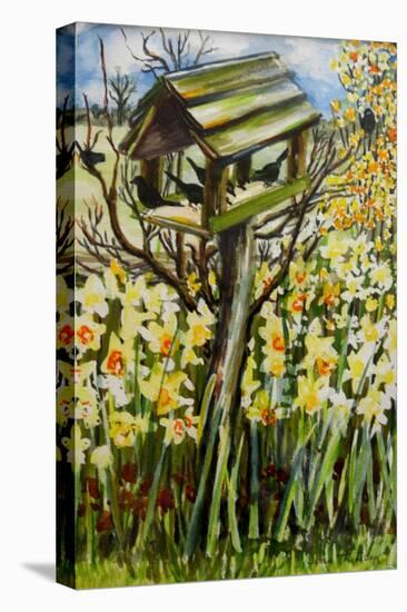 Daffodils, and Birds in the Birdhouse-Joan Thewsey-Stretched Canvas