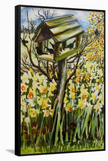 Daffodils, and Birds in the Birdhouse-Joan Thewsey-Framed Stretched Canvas