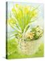 Daffodils and primroses in a basket-Joan Thewsey-Stretched Canvas