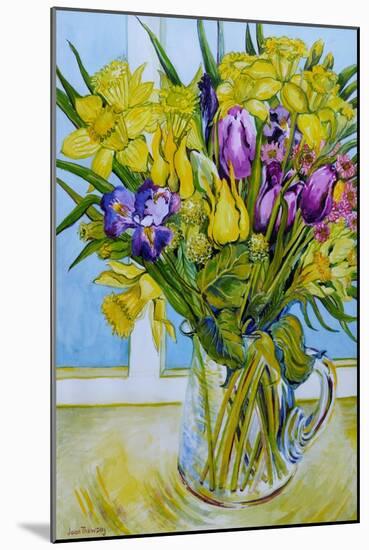 Daffodils and tulips in a glass jug by a window-Joan Thewsey-Mounted Giclee Print