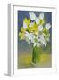 Daffodils and white tulips in an octagonal glass vase-Joan Thewsey-Framed Giclee Print