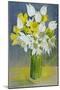 Daffodils and white tulips in an octagonal glass vase-Joan Thewsey-Mounted Giclee Print