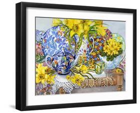 Daffodils, Antique Jugs, Plates, Textiles and Lace, 2012-Joan Thewsey-Framed Giclee Print