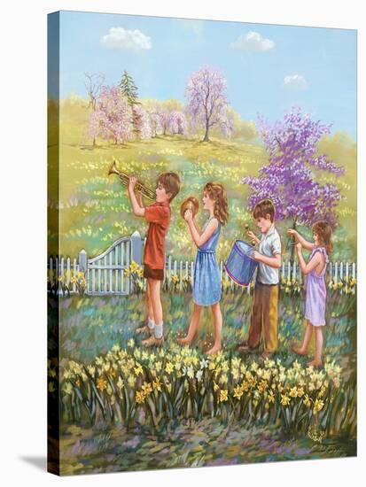 Daffodils - Garden Gates-Judy Mastrangelo-Stretched Canvas