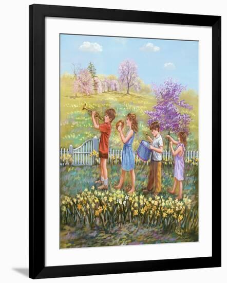 Daffodils - Garden Gates-Judy Mastrangelo-Framed Giclee Print