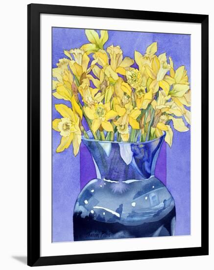 Daffodils in Cobalt-Sharon Pitts-Framed Giclee Print