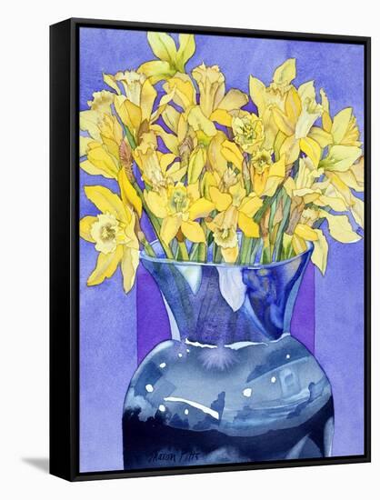 Daffodils in Cobalt-Sharon Pitts-Framed Stretched Canvas