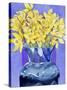 Daffodils in Cobalt-Sharon Pitts-Stretched Canvas