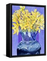 Daffodils in Cobalt-Sharon Pitts-Framed Stretched Canvas