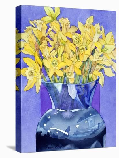Daffodils in Cobalt-Sharon Pitts-Stretched Canvas