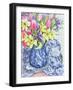 Daffodils, Tulips and Irises with Blue Antique Pots-Joan Thewsey-Framed Giclee Print