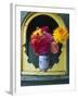 Dahlia Flowers in Vase, Ornate Window Frame, Bellingham, Washington, USA-Steve Satushek-Framed Photographic Print