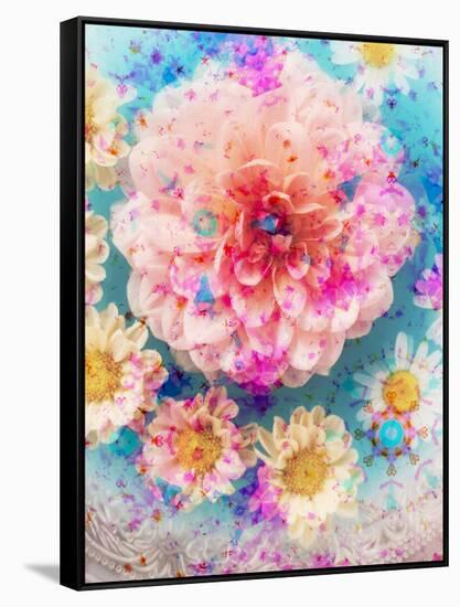 Dahlia with Diasies and Colorful Poppy Floral Ornaments-Alaya Gadeh-Framed Stretched Canvas